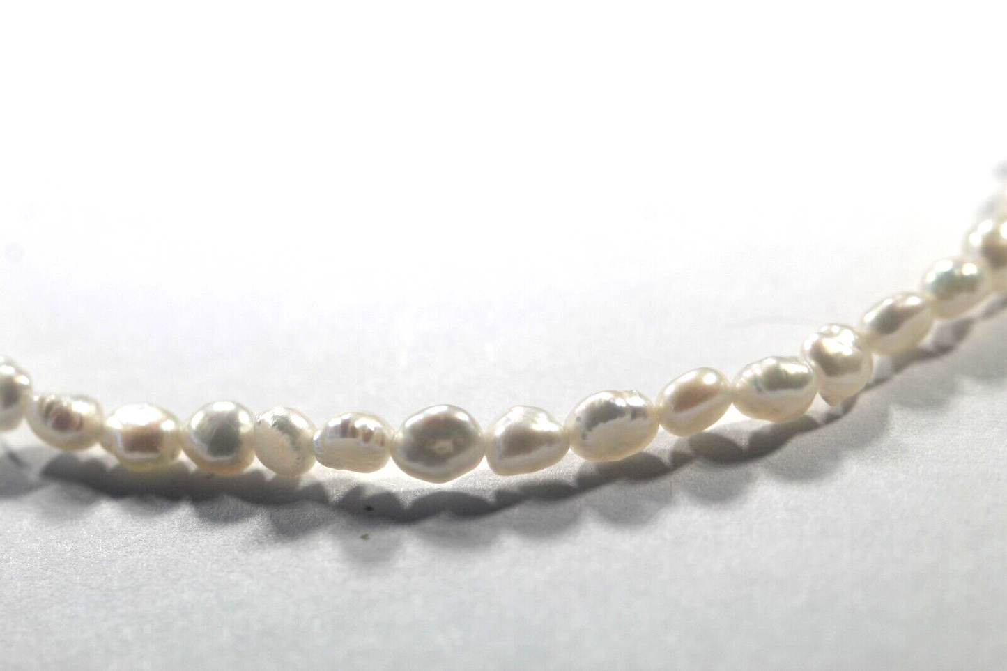 NEW 16" - 4x5mm White Natural Baroque Pearl Necklace Gold Tone Fish Hook Clasp