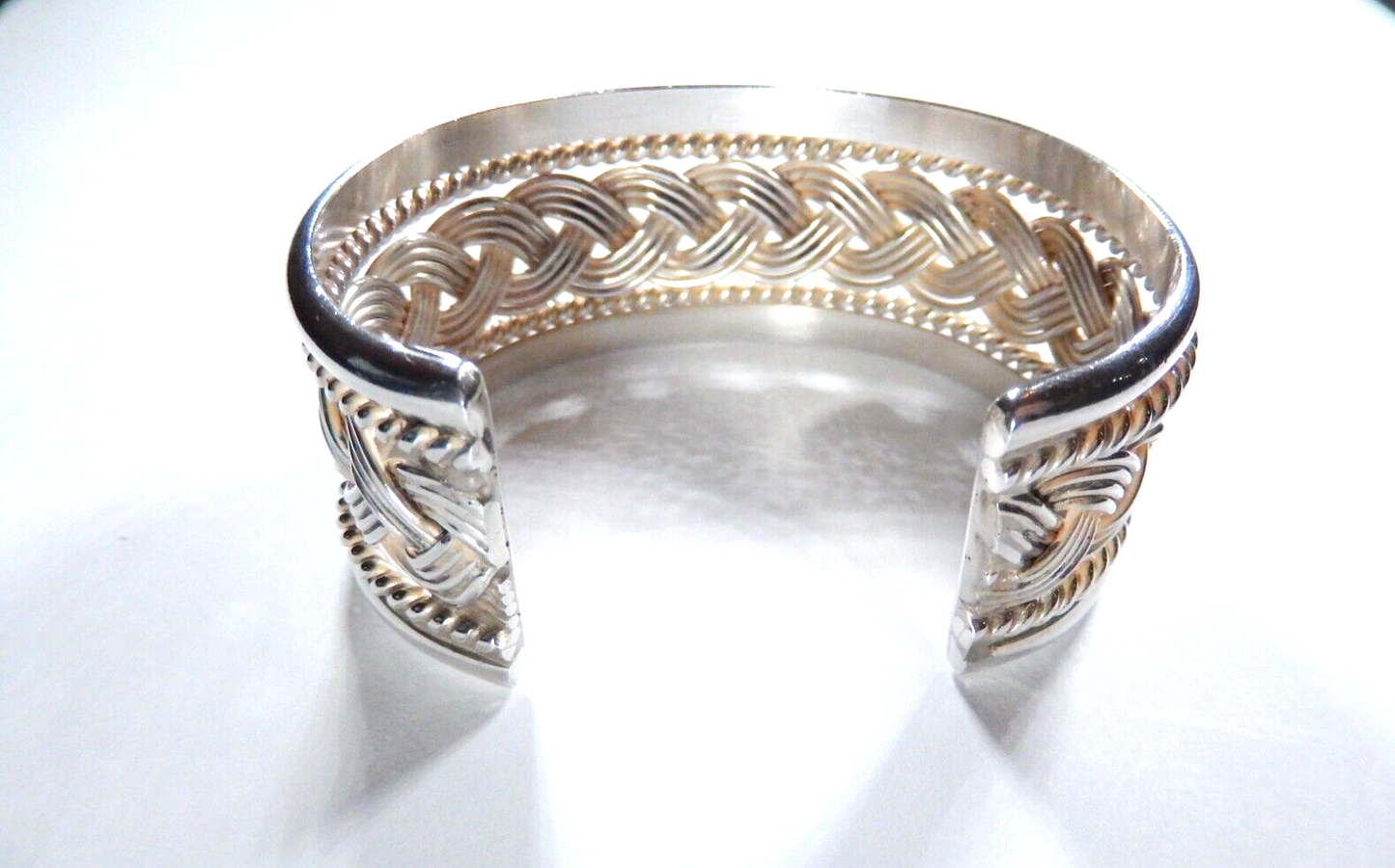 *VINTAGE*  Sterling Silver Wide Large Braided Weave Cuff Bracelet - 48.7 grams