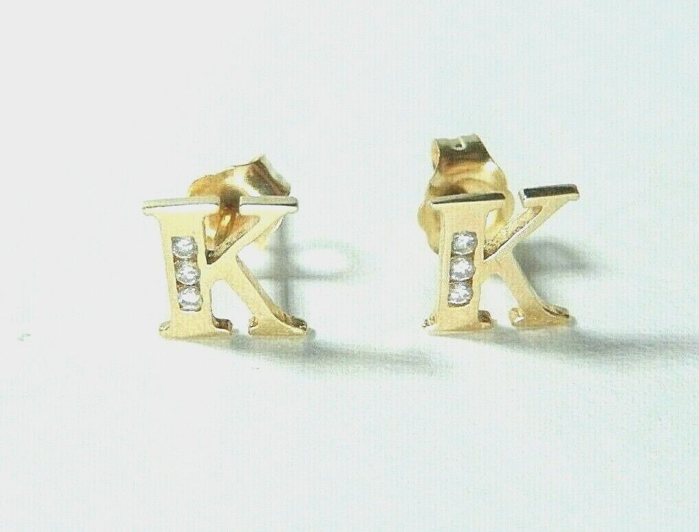 10K Yellow Gold  Initial Letter K Diamond Ear Stud Earrings