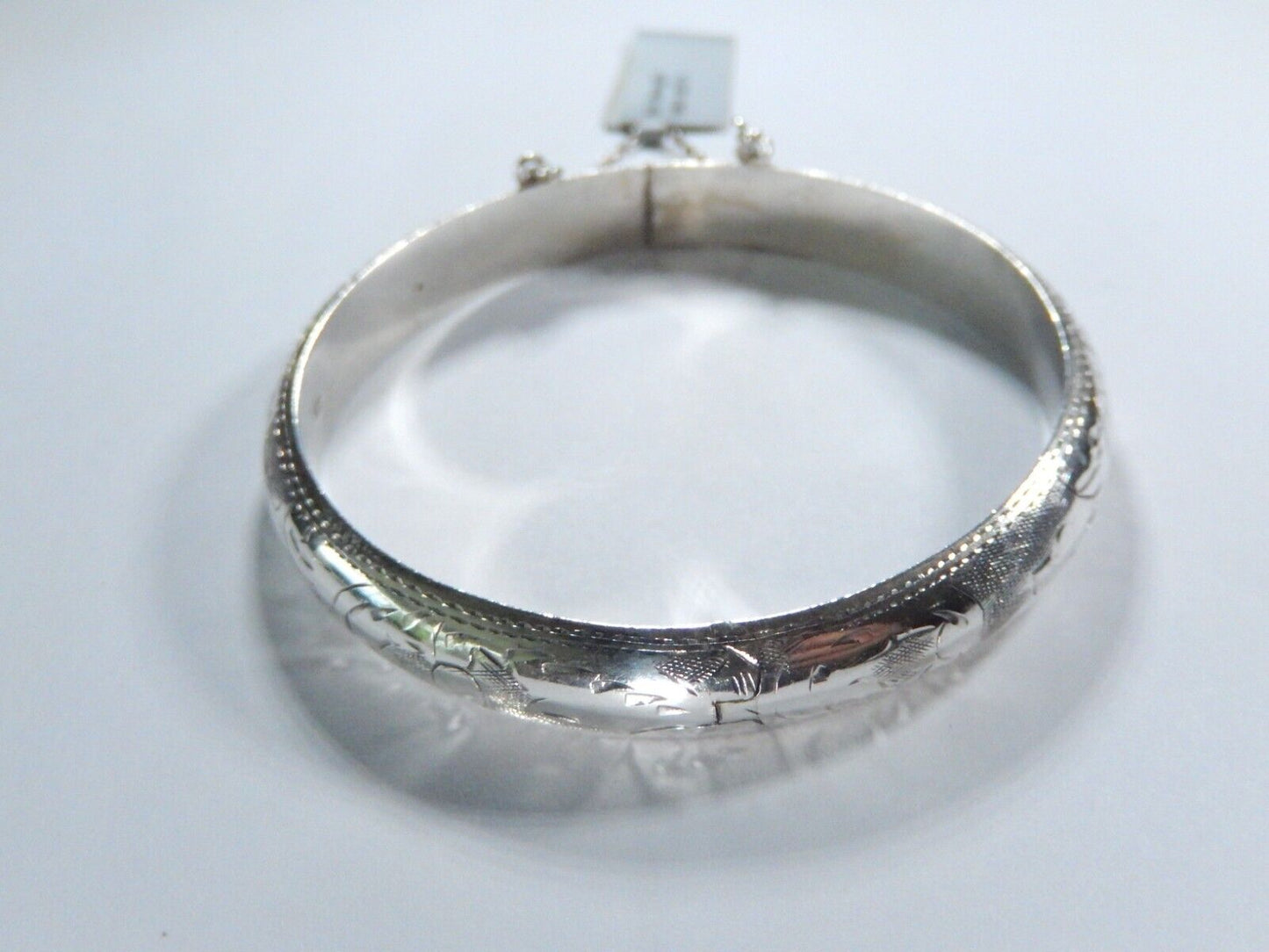 Sterling Silver 925 Etched Hinged Bangle Bracelet 7 Inch