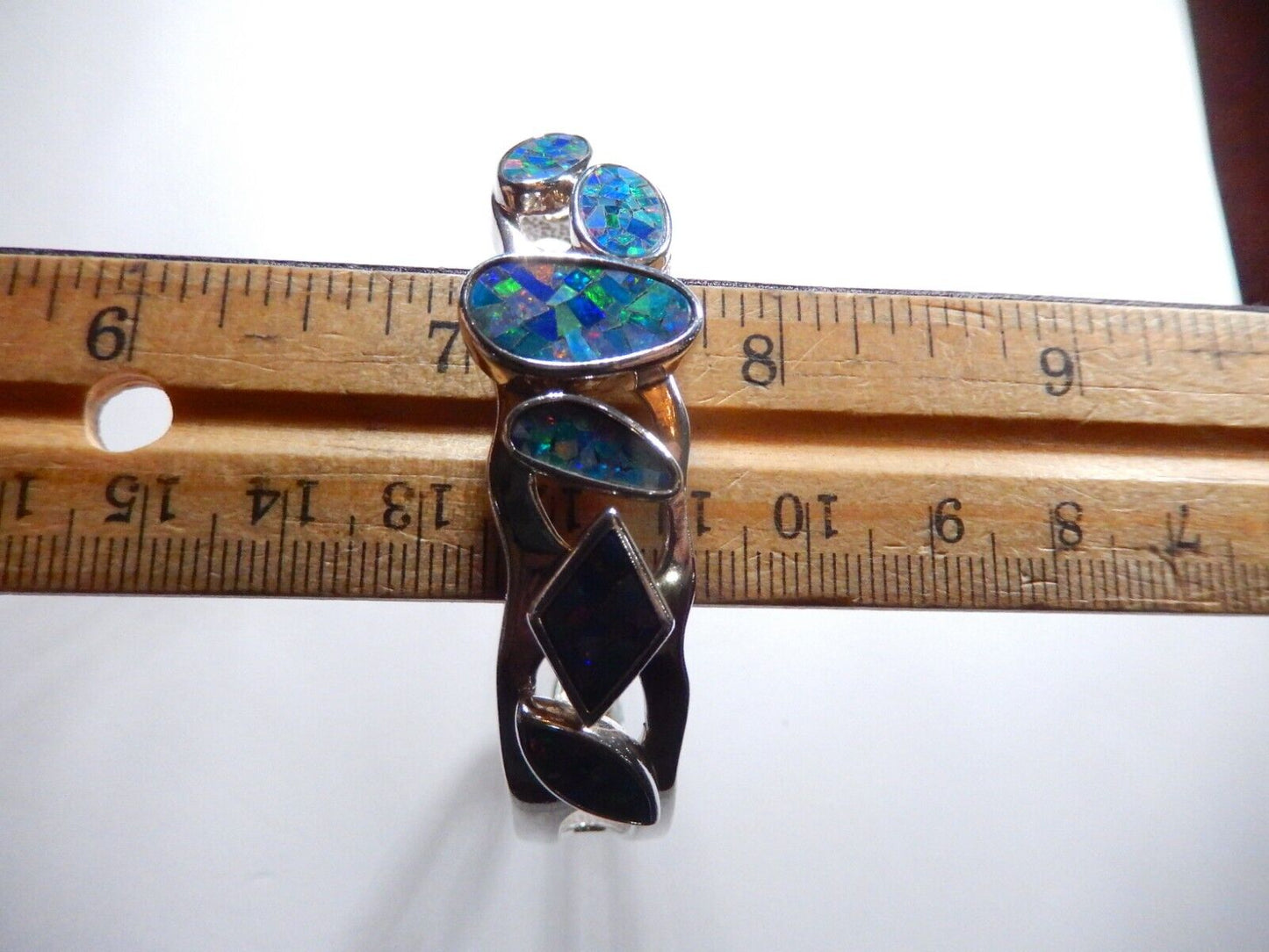 *VINTAGE*   WHITNEY KELLY Inlaid  Fire Opal Mosaic Sterling Silver Cuff Bracelet