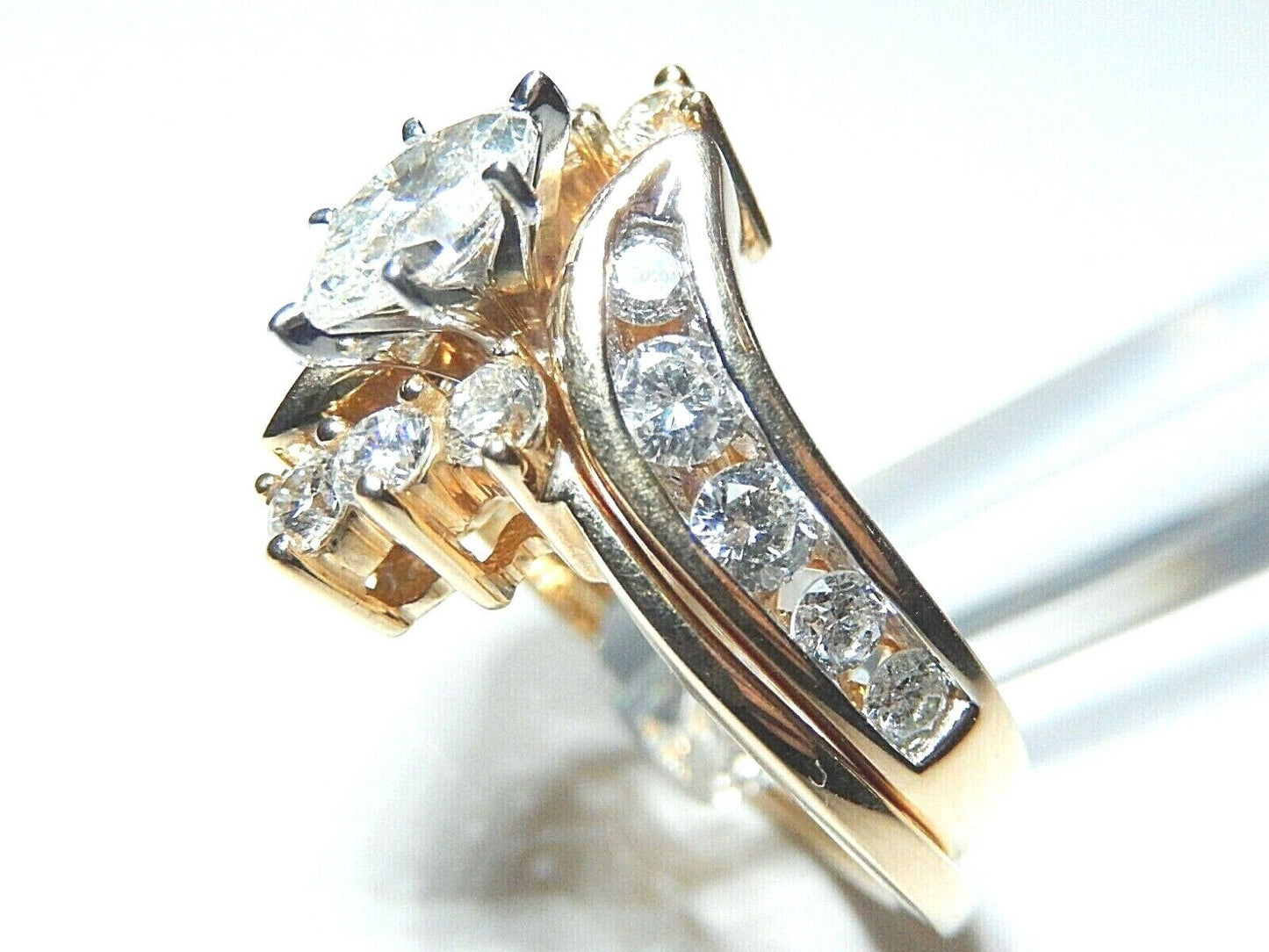 Stamped 14K Yellow Gold Marquise Diamond Wedding Engagement Bridal Ring Set