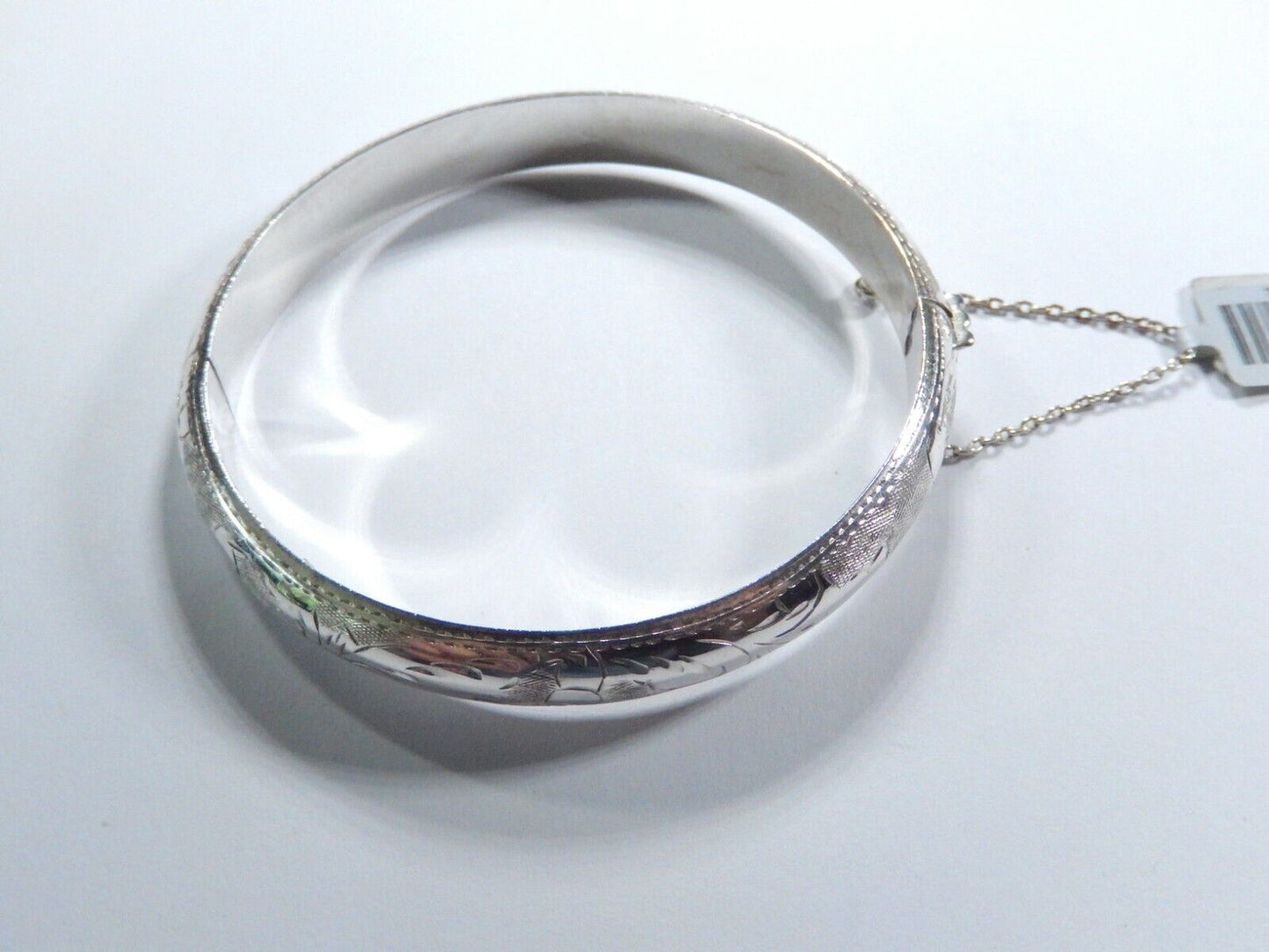 Sterling Silver 925 Etched Hinged Bangle Bracelet 7 Inch