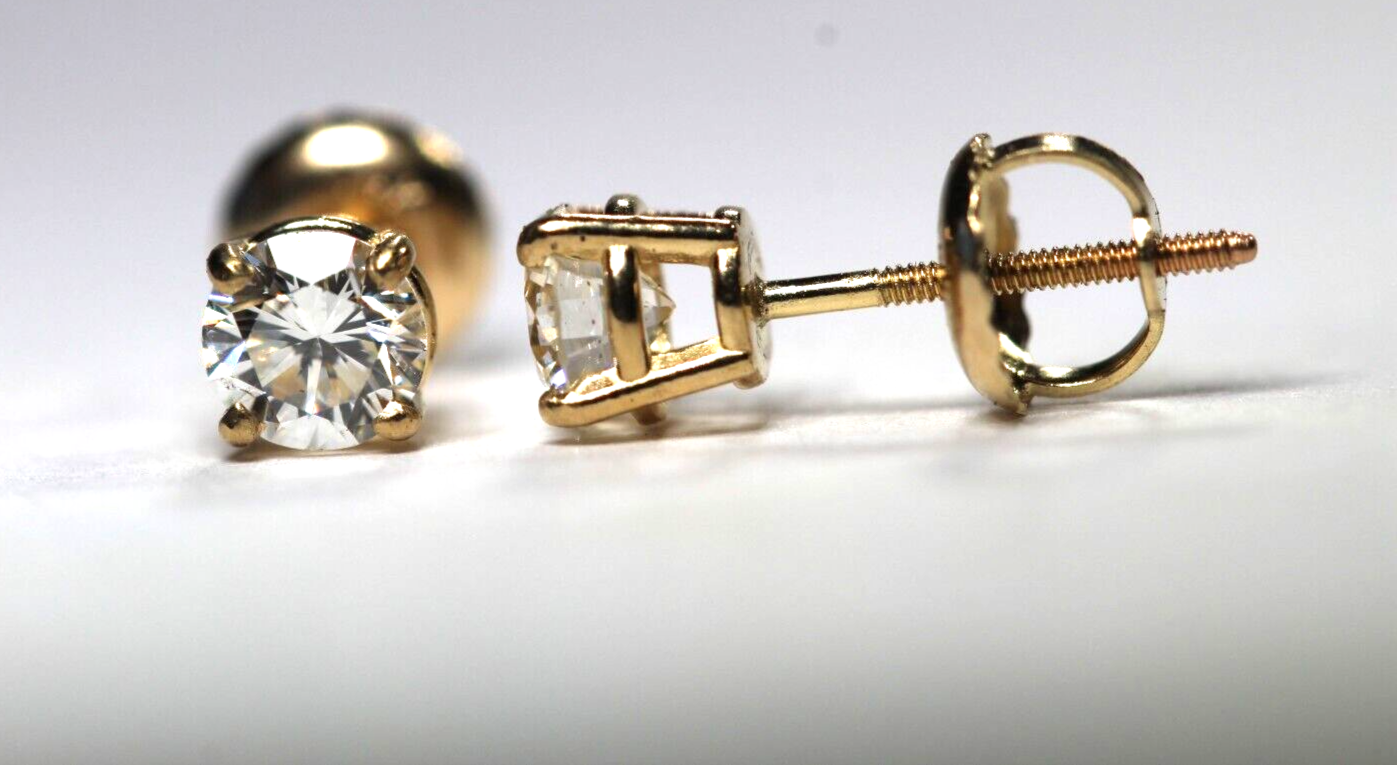 New!! 14KYellow Gold .60 CT TW Natural Diamond Screw Backs Stud Earrings