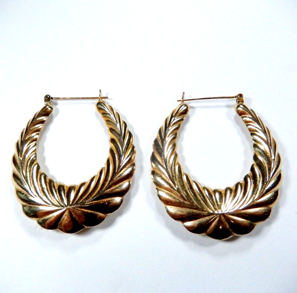 LARGE- Stamped 14K Yellow Gold 43mm x 36mm Oval Puffed Hoop Earrings 6.5 grams