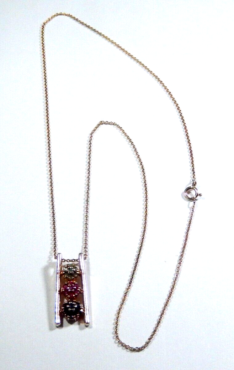 ROSS SIMONS Sterling Silver Gold Vermeil Ruby Sapphire Emerald Necklace w18chn