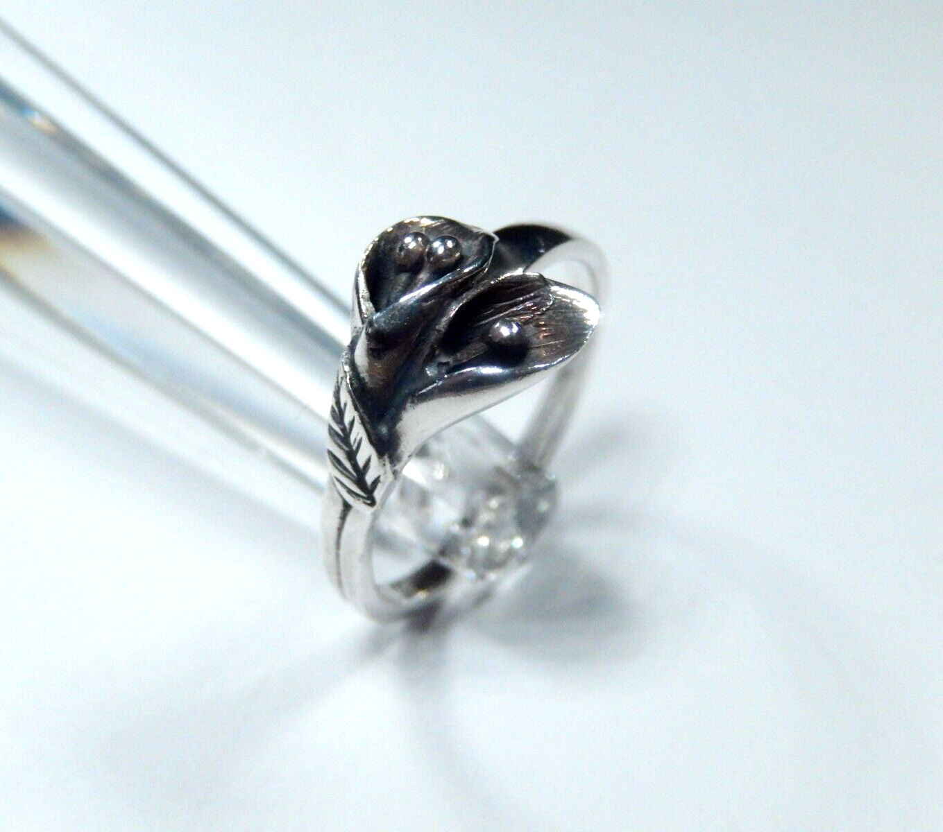 *VINTAGE* STERLING SILVER TULIP FLOWER RING SIZE 7.5