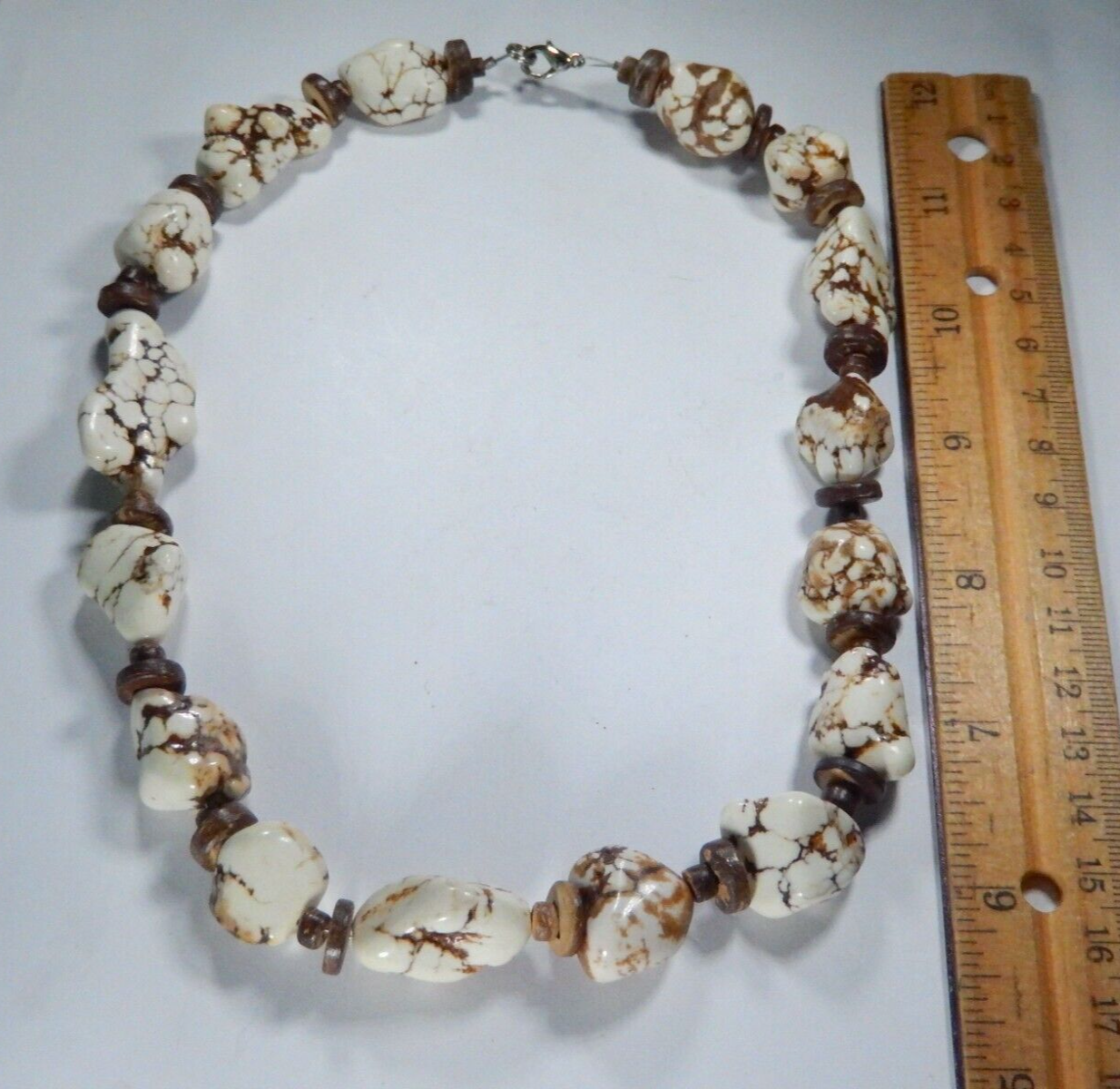 *VINTAGE*  Chunky Necklace With Wood and Stone Beads 16" Long