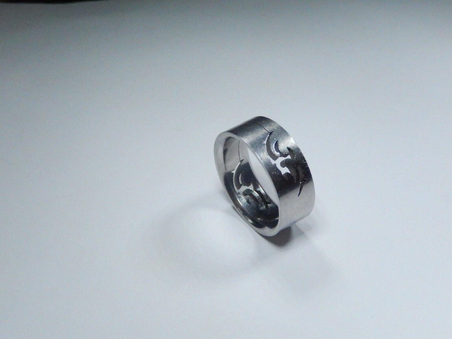 8mm Stainless Steel Decorative Cut Out Satin Finish Flat Wedding Band Sz 8.5