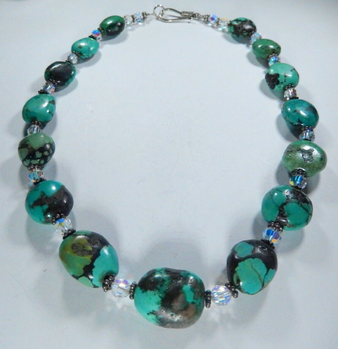 Natural Turquoise Beads With Crystal Beads Handmade Necklace 17"