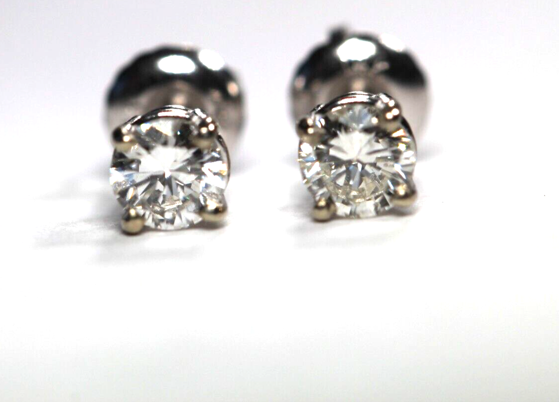New! 14K White Gold .47 CT TW Natural Diamond I-3/G-H Screw Back Stud Earrings