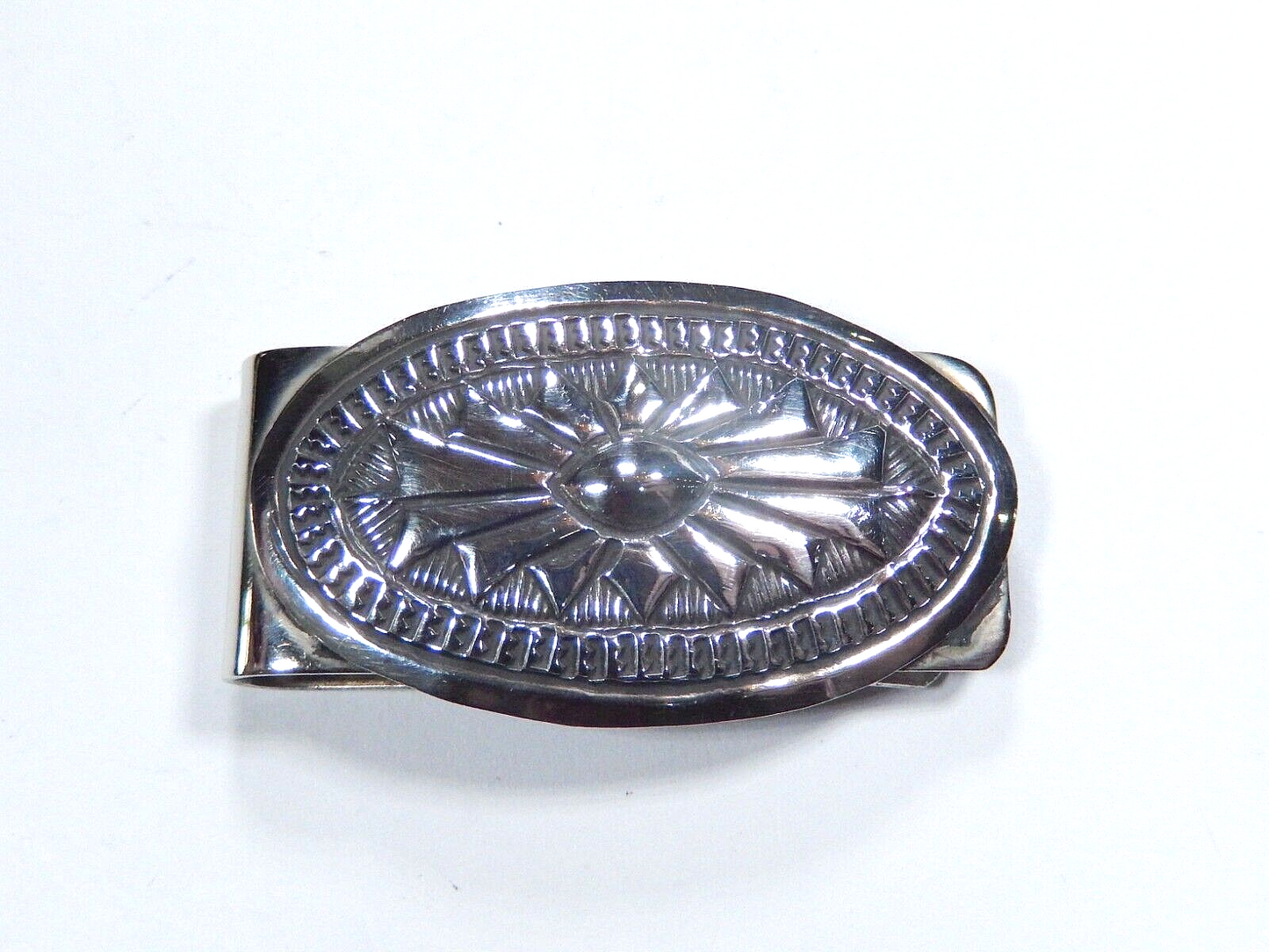 Vintage Native American Hand Stamped Sterling Silver Concho Money Clip 17.6 gram