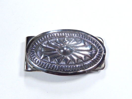 Vintage Native American Hand Stamped Sterling Silver Concho Money Clip 17.6 gram
