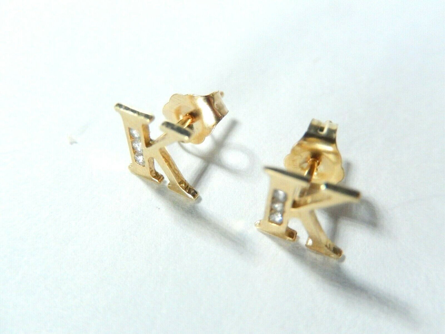 10K Yellow Gold  Initial Letter K Diamond Ear Stud Earrings