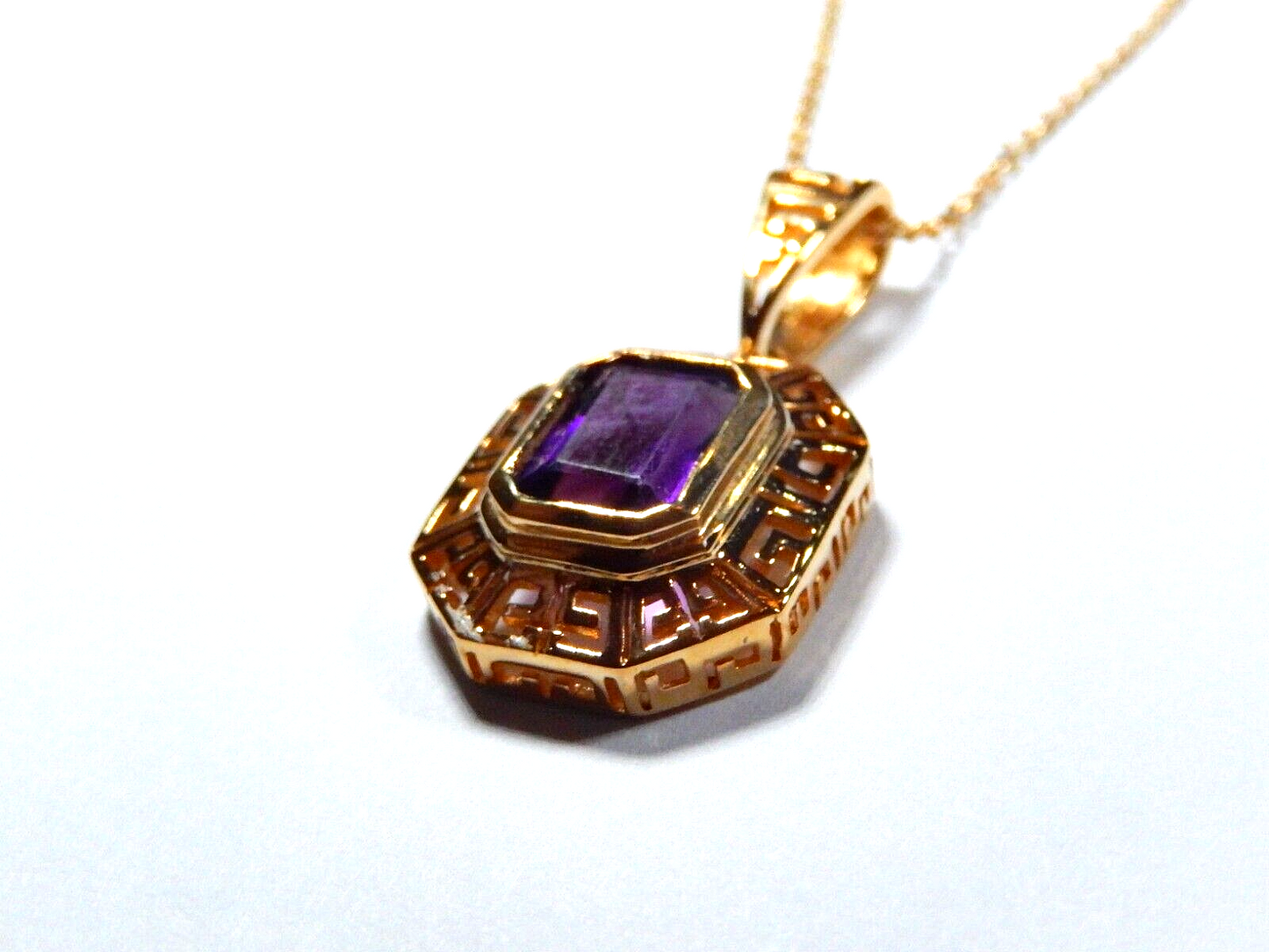 VINTAGE Victorian Gold Vermeil 25 CT Amethyst Pendant w 18 Vermeil Chain