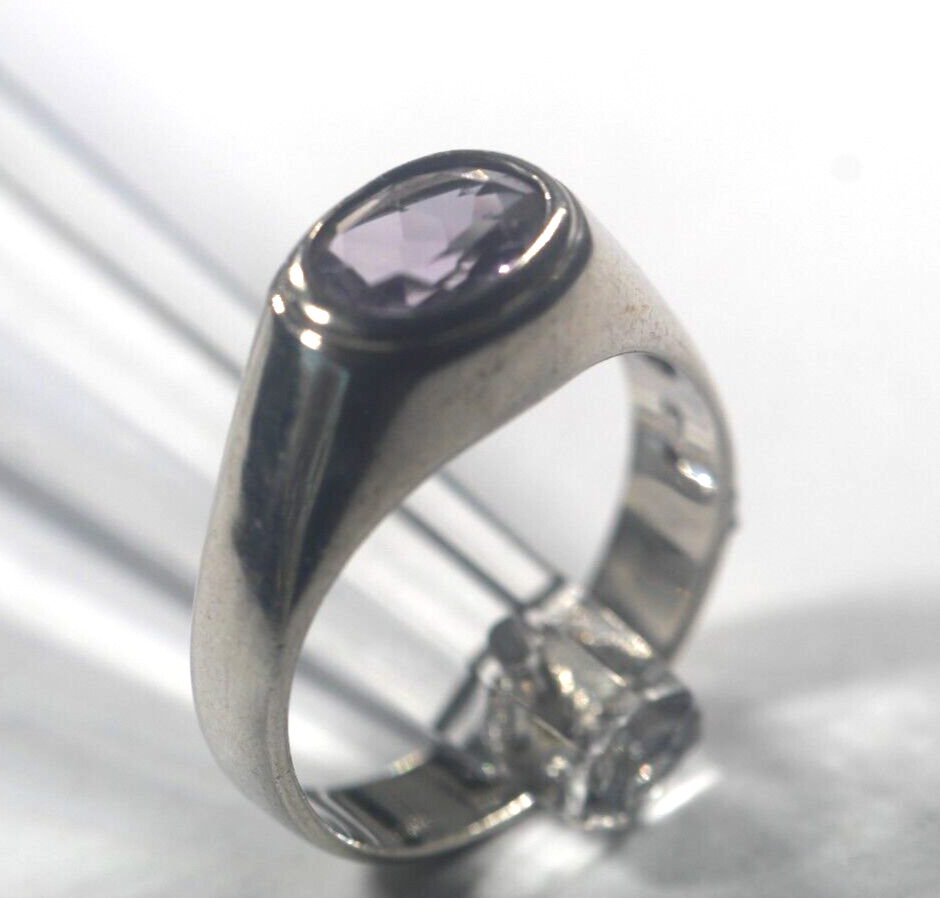 *VINTAGE*  Sterling Silver Amethyst Solitaire Signet Unisex Ring Size 10.5