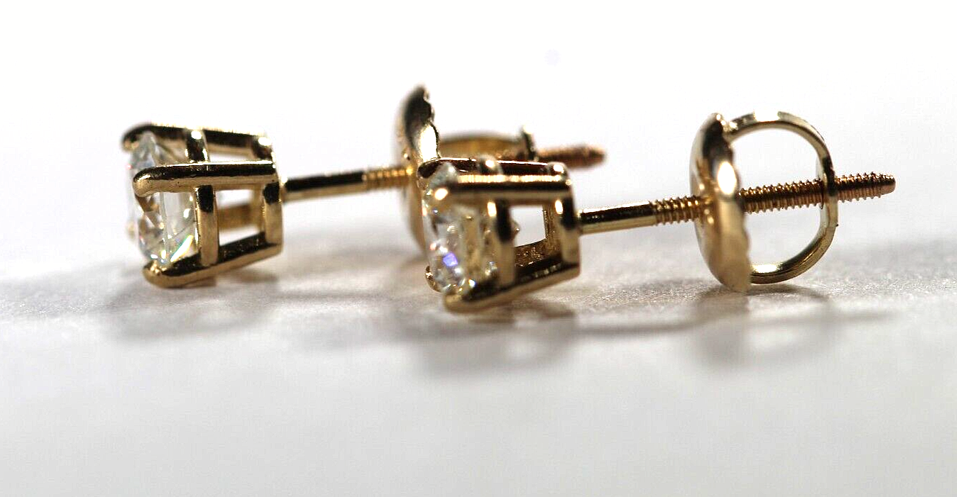 New!! 14KYellow Gold .61 CT TW Natural Diamond Screw Backs Stud Earrings