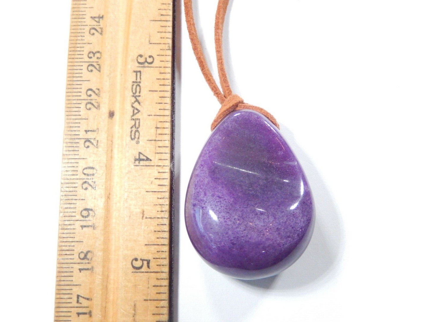 Large 1-5/8" x 1-1/8" Amethyst  Pendant On Long 22" Adjustable Leather Cord