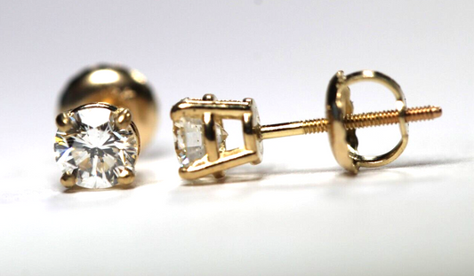 New!! 14KYellow Gold .61 CT TW Natural Diamond Screw Backs Stud Earrings