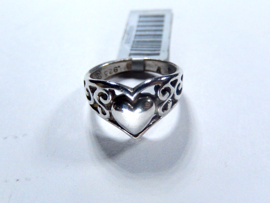 Vintage  Sterling Silver Filigree Heart Handmade Ladies Ring Size 4 free ship