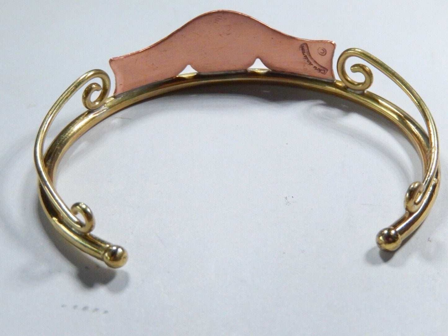 VINTAGE -  Chris Anderson Brass & Copper  Garnet Stone Artisan Cuff Bracelet