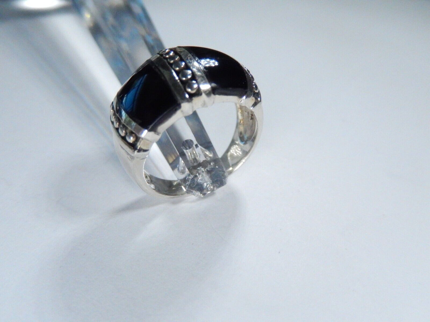 Vintage Sterling Silver Black Onyx Inlay Dome Ring Size 6.5