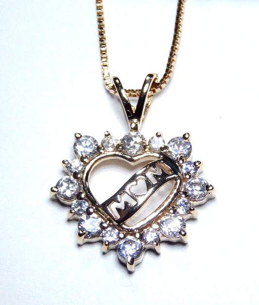 Ross Simons Gold .925 Vermeil & CZ MOM Heart Pendant & 18" Vermeil Chain