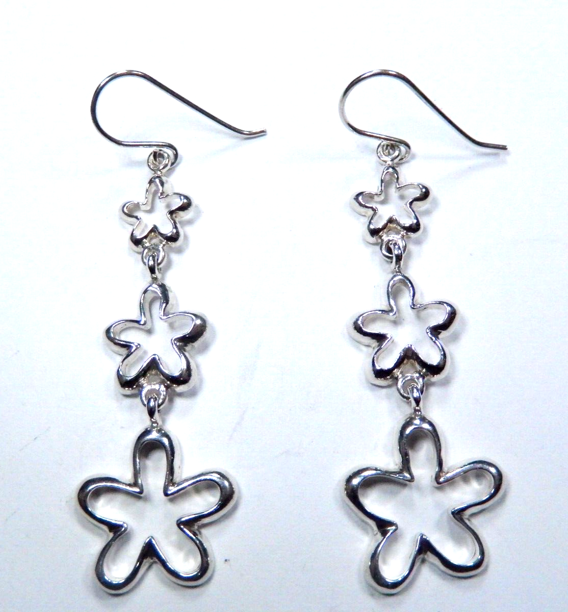 Nice Thick Sterling Silver 925  Three Star Dangle Earrings - 2-1/2" Long