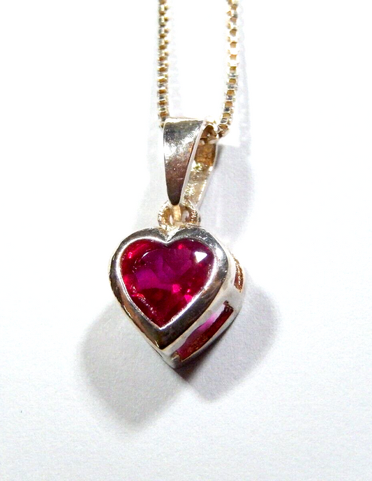 Sterling Silver 100 CT Solitaire Heart Ruby Bezel Set Pendant  w18 925 Chain