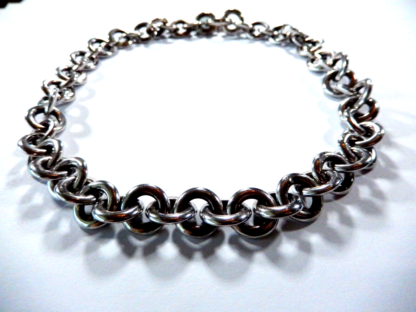 VINTAGE ITALY  Sterling Silver Large Hollow Link Necklace 16 length x 716W