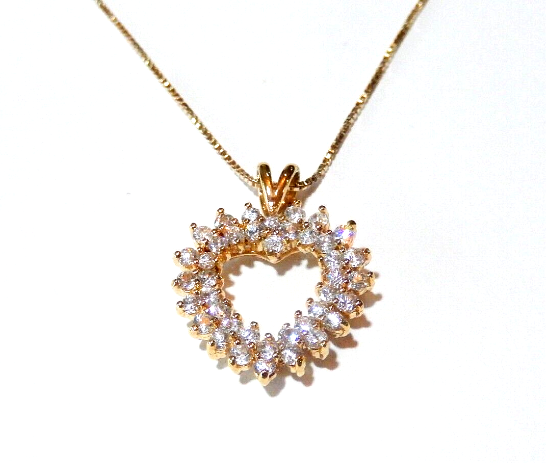 NWT 125CT Gold Vermeil Open Heart Cubic Zirconia Pendant w 18 Vermeil Chain