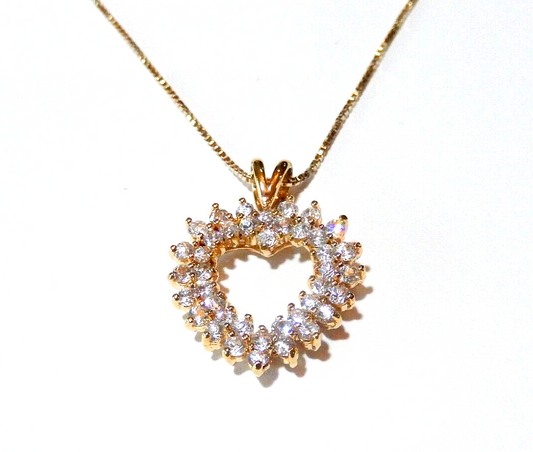 NWT 125CT Gold Vermeil Open Heart Cubic Zirconia Pendant w 18 Vermeil Chain