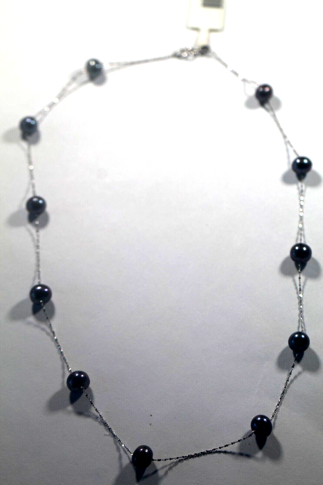 14k white gold 11 - 6.5 mm tahitian pearl necklace 16”