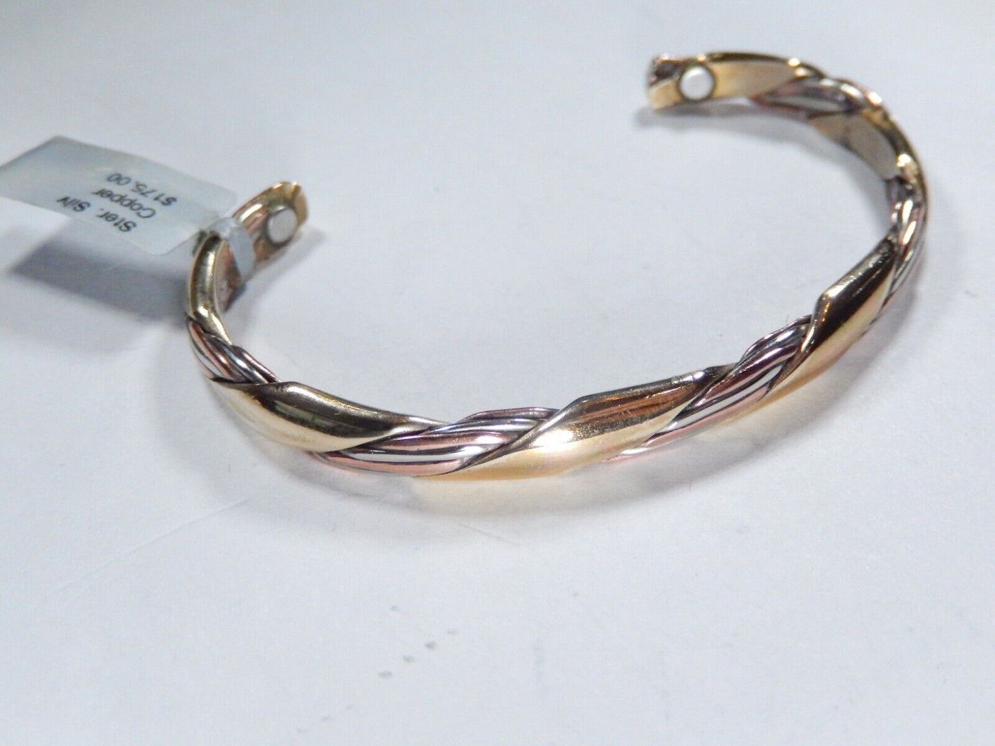 SERGIO LUB Artist Handmade Copper Silver Magnetic Healing Cuff Bracelet Small