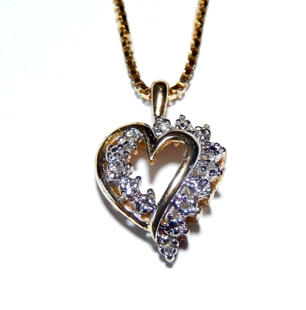 10K Yellow Gold HEART DIAMOND PENDANT with 18 Inch Chain