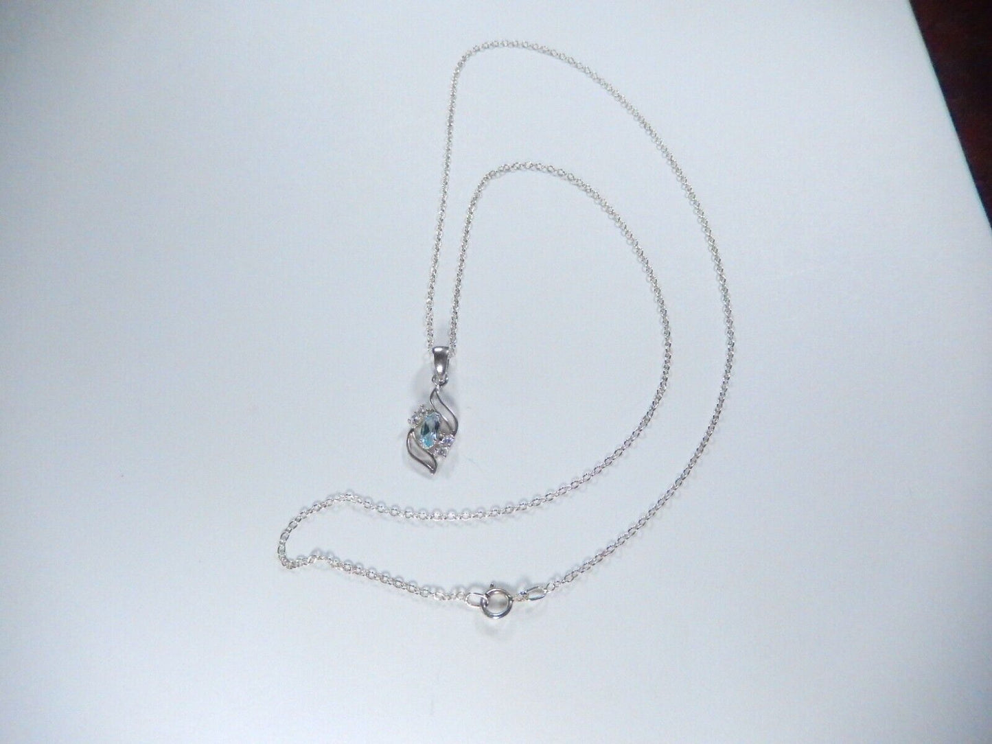 Sterling Silver Blue Topaz and CZ Pendant Necklace 18"