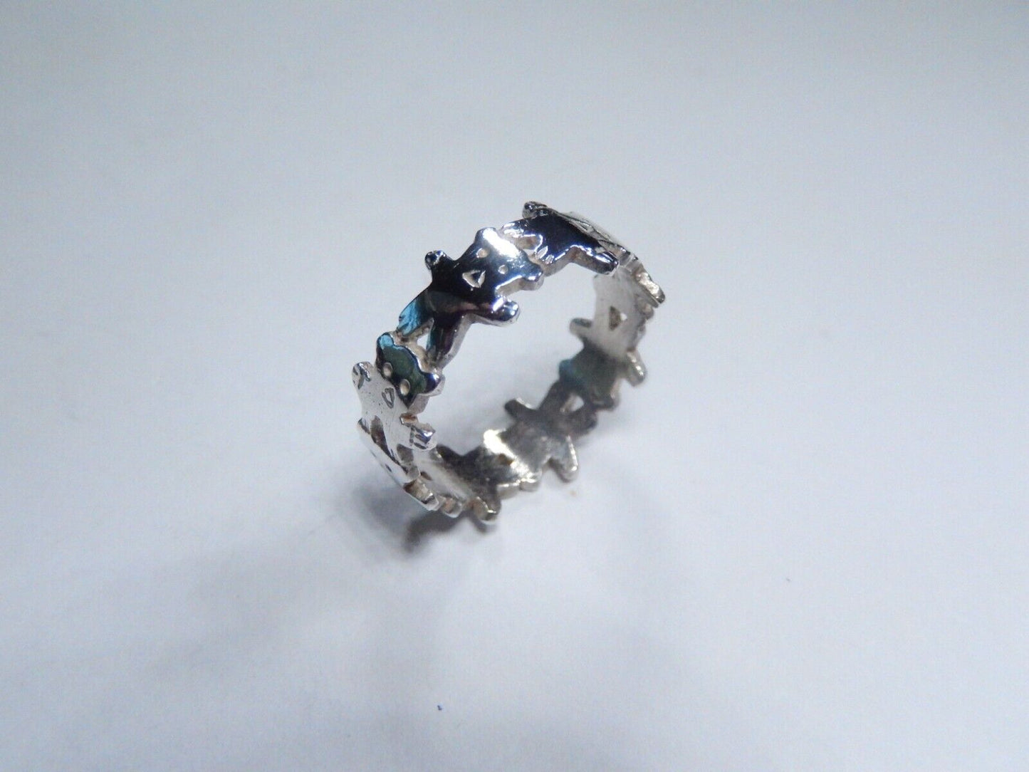 925 STERLING SILVER 7.5 mm WIDE TEDDY BEAR BAND RING SIZE 7.75
