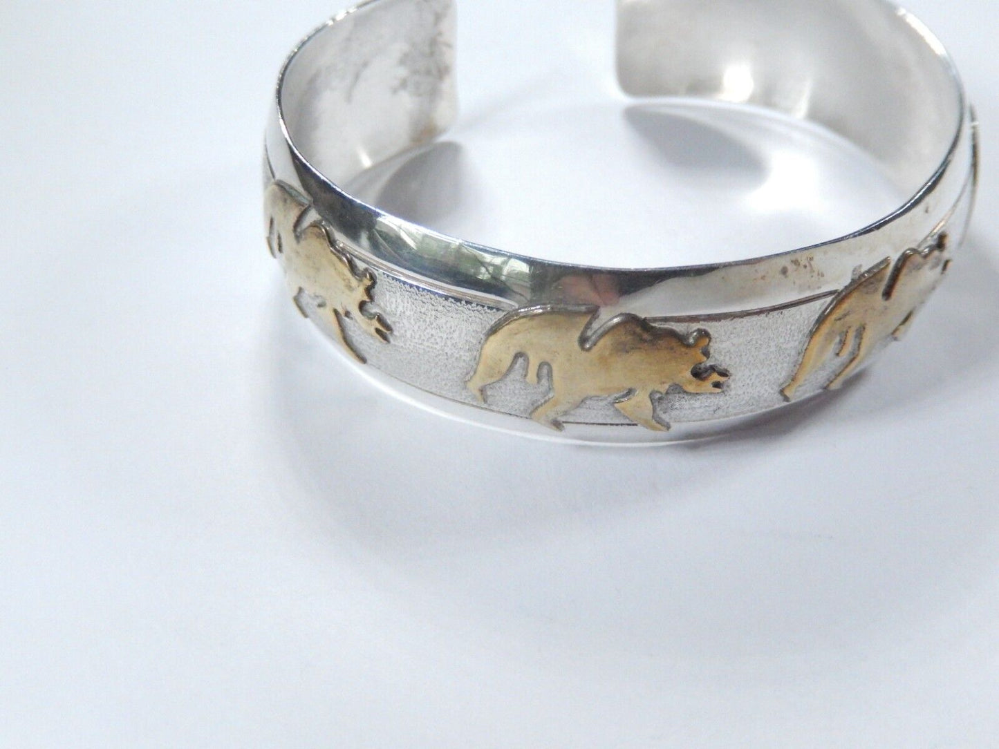 *VINTAGE* "V.R. IHMSS"  Sterling Silver and Gold Fill Cuff 17mm Wide Bracelet