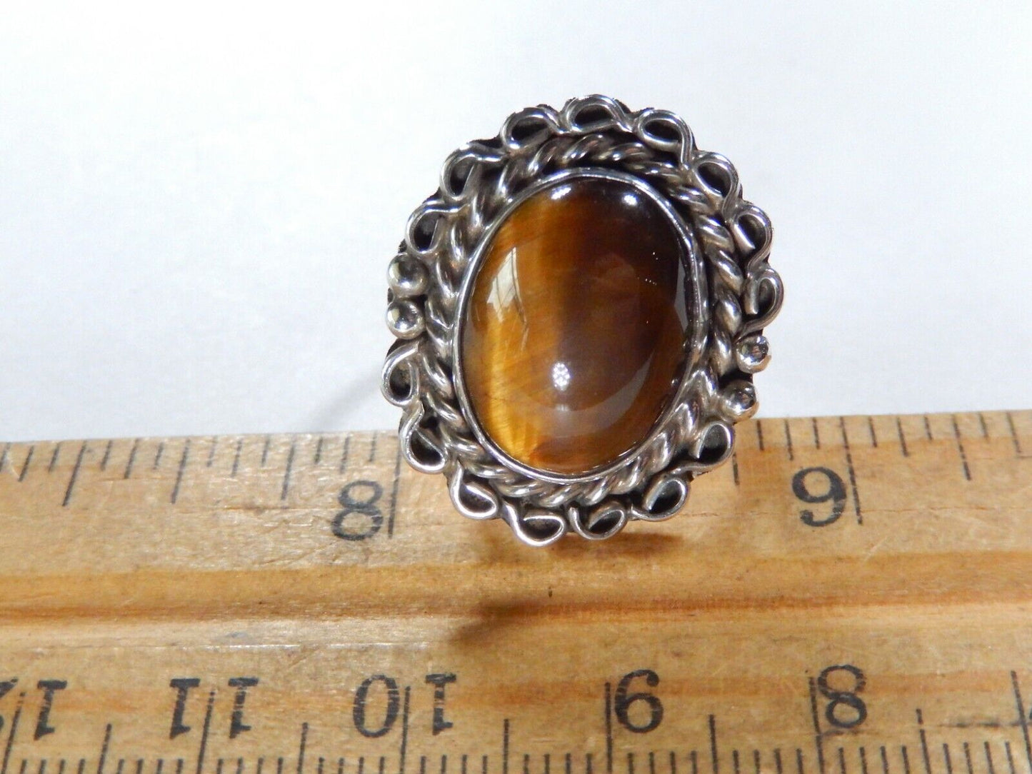 VINTAGE Navajo Artist "ET" Handmade Sterling Silver with Tiger's Eye Ring Sz 7