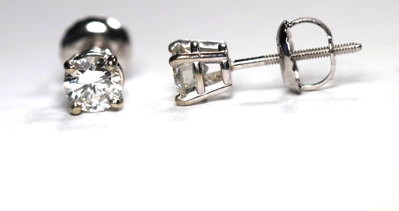 New! 14K White Gold .43 CT TW Natural Diamond  VS- / G-H Screwback Stud Earrings