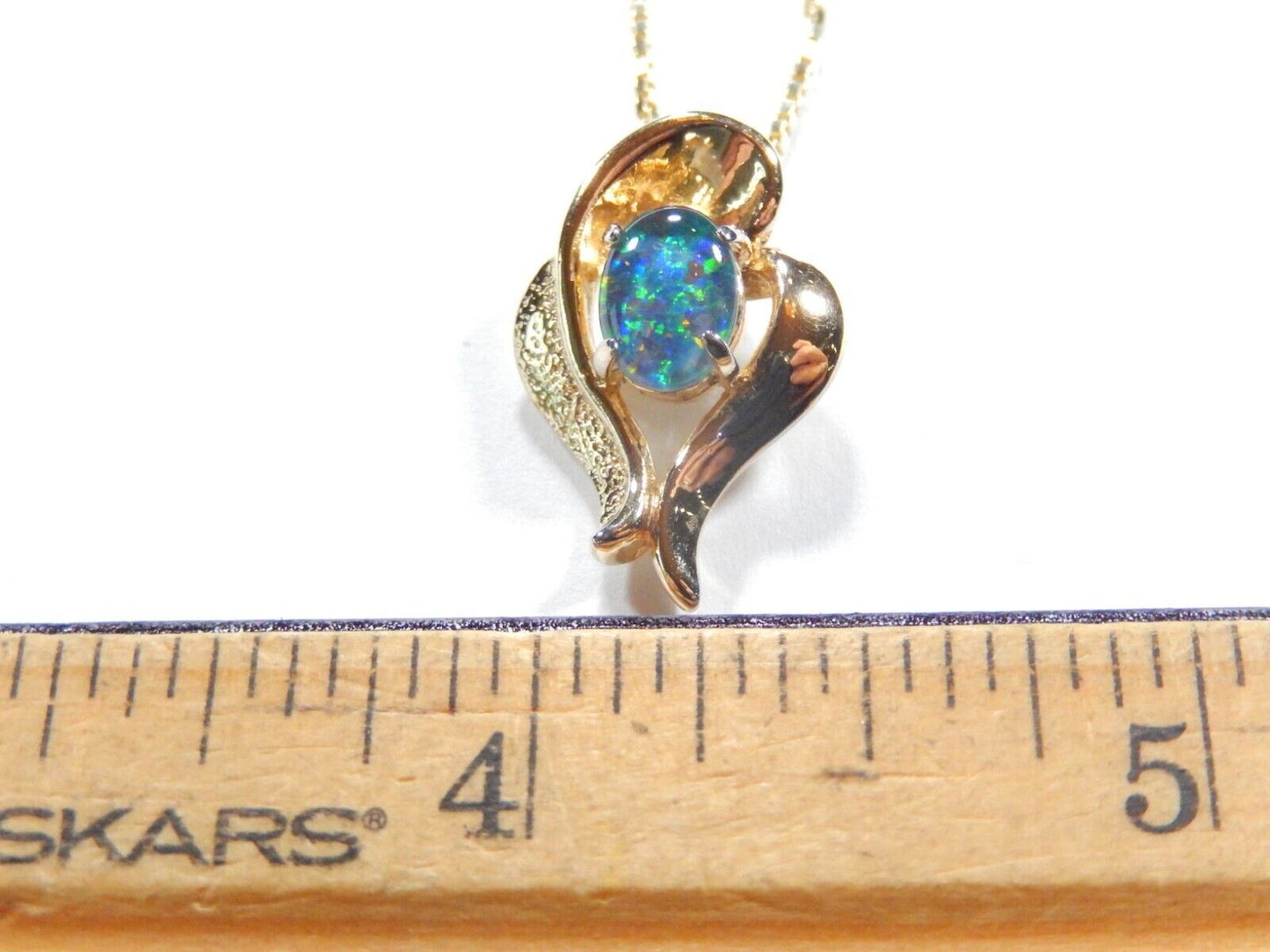 *VINTAGE* Vermeil 925 Gold Simulated Fire Opal  Heart Necklace w/18" Verm. Chain