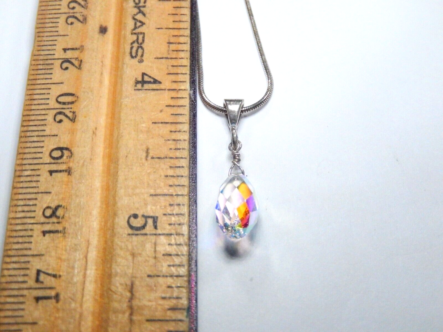 *VINTAGE*  Sterling Silver Crystal Solitaire Pendant w/18" Sterling Snake Chain