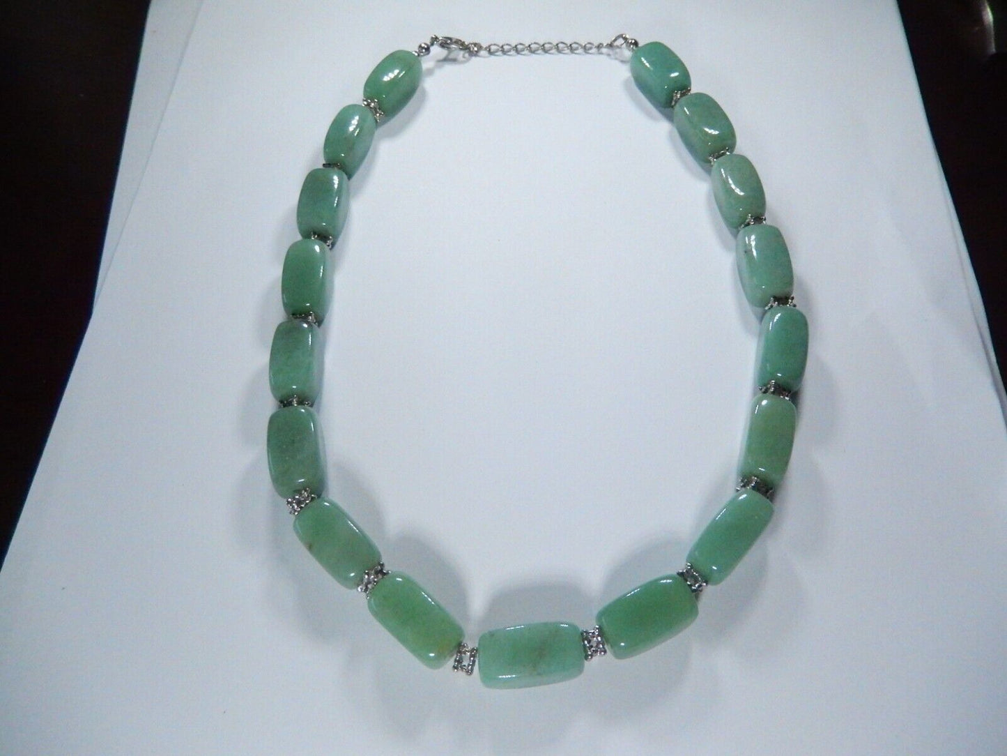 *VINTAGE*  JADE Square Bead Green Light Green Beveled Beaded 18" Necklace