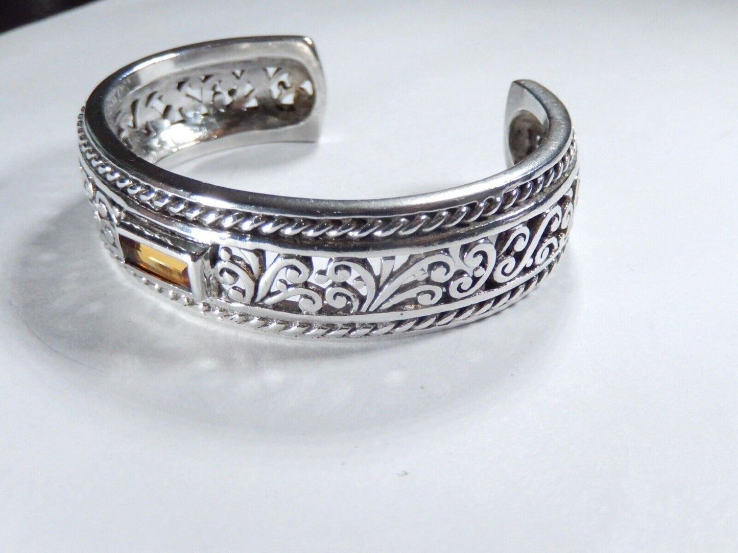VINTAGE - Signed Barse Sterling Silver 925 Citrine Heavy Cuff Bracelet 56 grams
