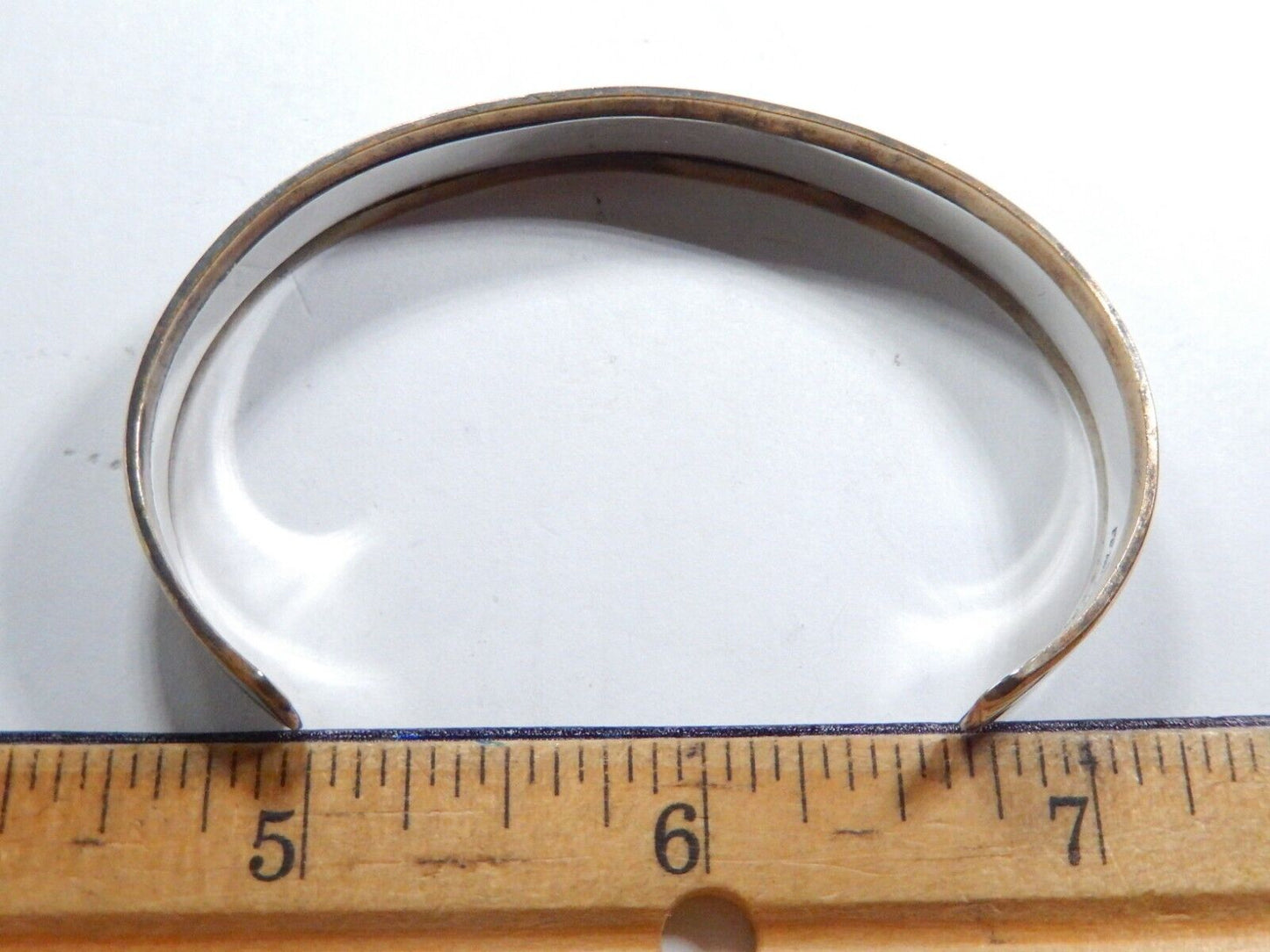*VINTAGE*  MEXICO 925 Sterling Silver Brass Rim Cuff Bracelet 7/16" Wide - 14.8G
