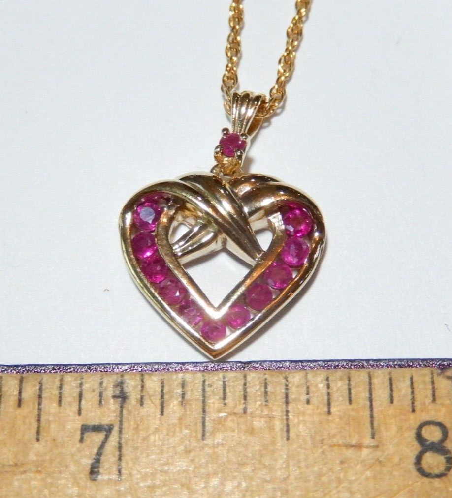 NWT  Gold Vermeil 925 Natural Ruby Heart Pendant w18 Gold Vermeil Chain