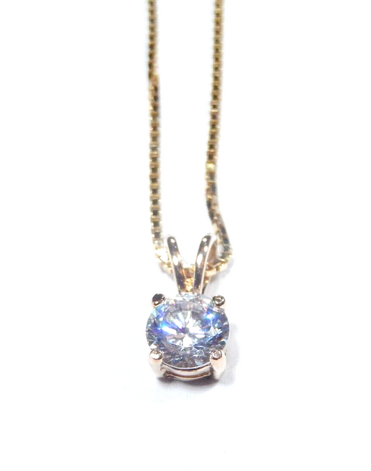 Gold Vermeil 100 CT CZ Solitaire Pendant  18 Gold Vermeil Box Chain Necklace