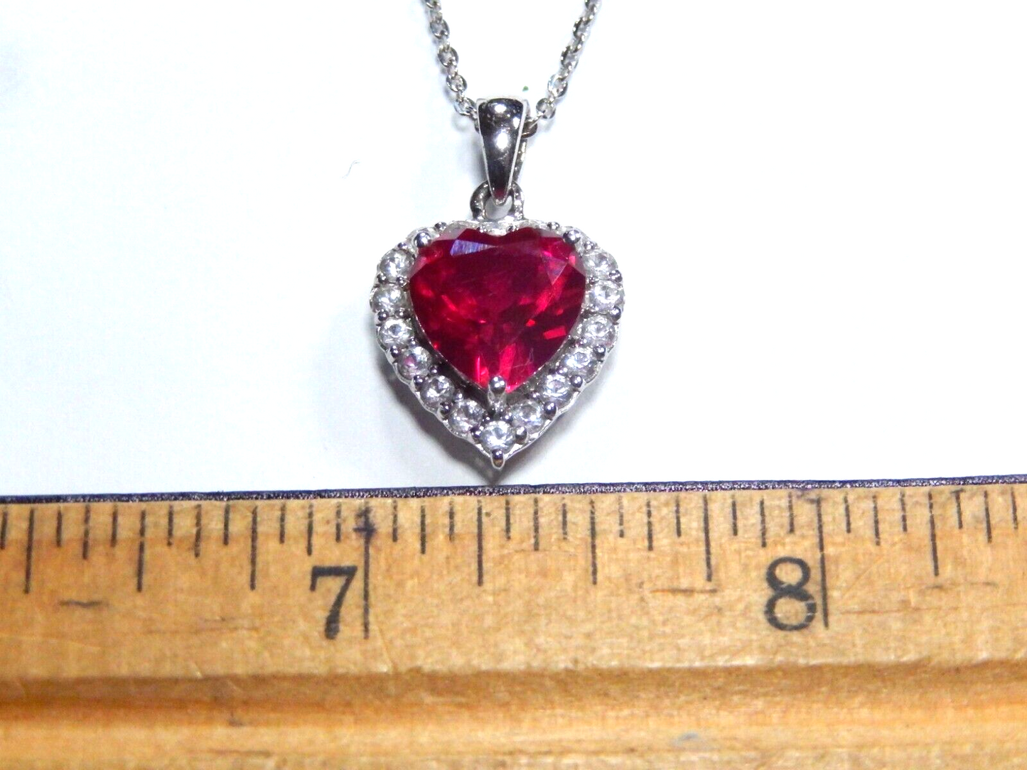 Sterling Silver 4.00ct Simulated Red Ruby Heart Shaped Gemstone Pendant Necklace