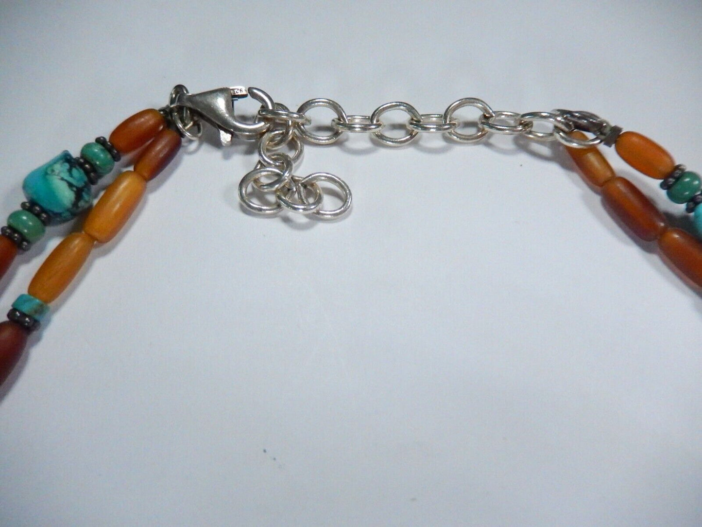 *VINTAGE* Sterling Silver 925 Turquoise Pendant On Beaded Necklace 16" - 18"