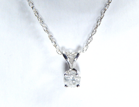 14K White Gold 16CT Brilliant Cut Natural Diamond Solitaire Pendant w18 Chain